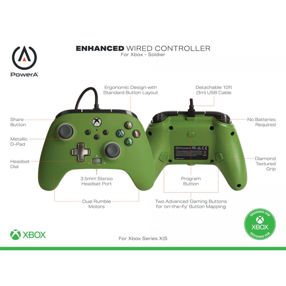 Xbox Series X S Enhanced Wired Controller Soldier Green